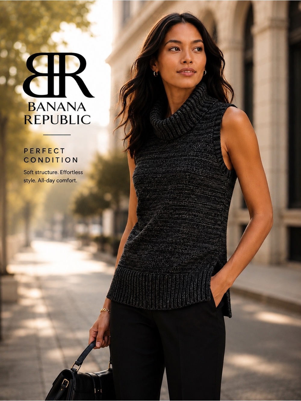 Like New 🌸 Banana Republic Sleeveless Cotton Blend Knit TurtleNeck Sweater Vest